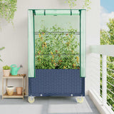 Vidaxx plantekasse hævet med dæksel og hjul 80x50x182 cm rattan look