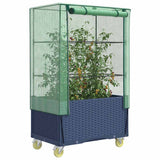 Vidaxx plantekasse hævet med dæksel og hjul 80x50x182 cm rattan look