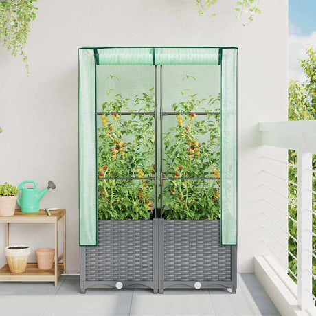 VidaXL plantekasse hævet med drivhusdæksel 80x40x138 cm rattan look