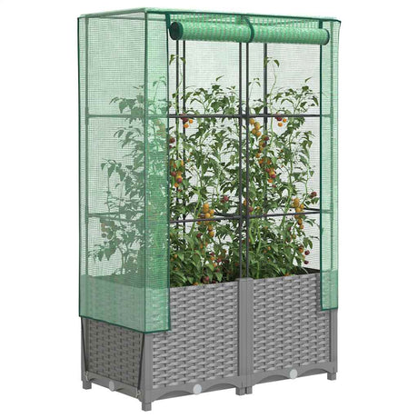 VidaXL plantekasse hævet med drivhusdæksel 80x40x138 cm rattan look