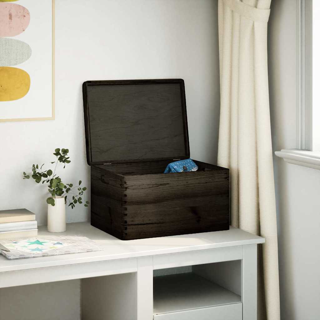 VidaXL trækasse med låghåndtag 40x30x23cm fyrretræ sort