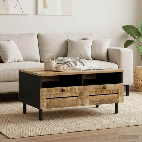 Vidaxl salontafel bruin en zwart 80 x 54 x 40 cm massief mango hout