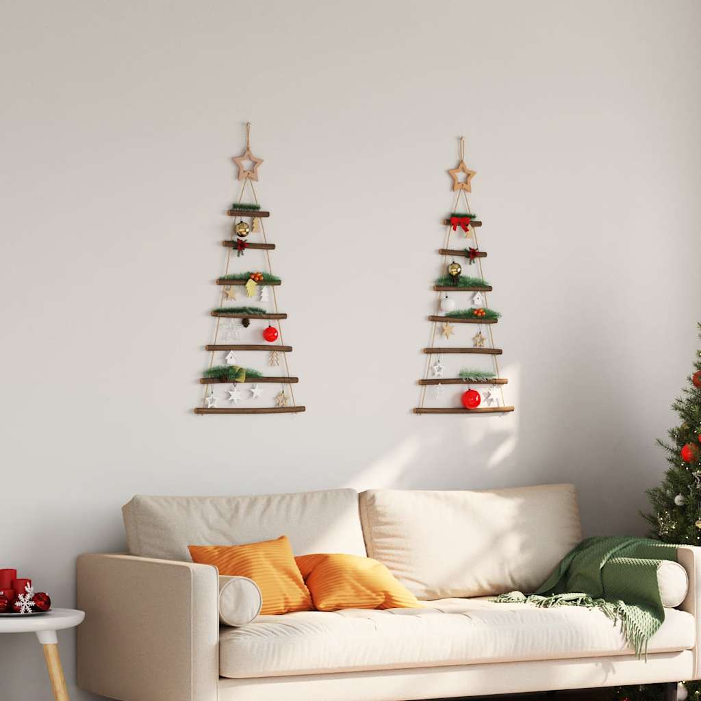 Vidaxl hangende kerstbomen met topsterren 2 st 42x90 cm natuurlijke tak
