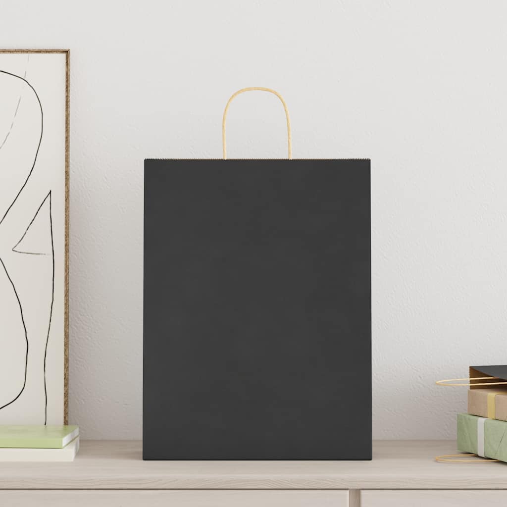 Vidaxl papieren zakken 250 st met hengsels 32x12x42 cm zwart
