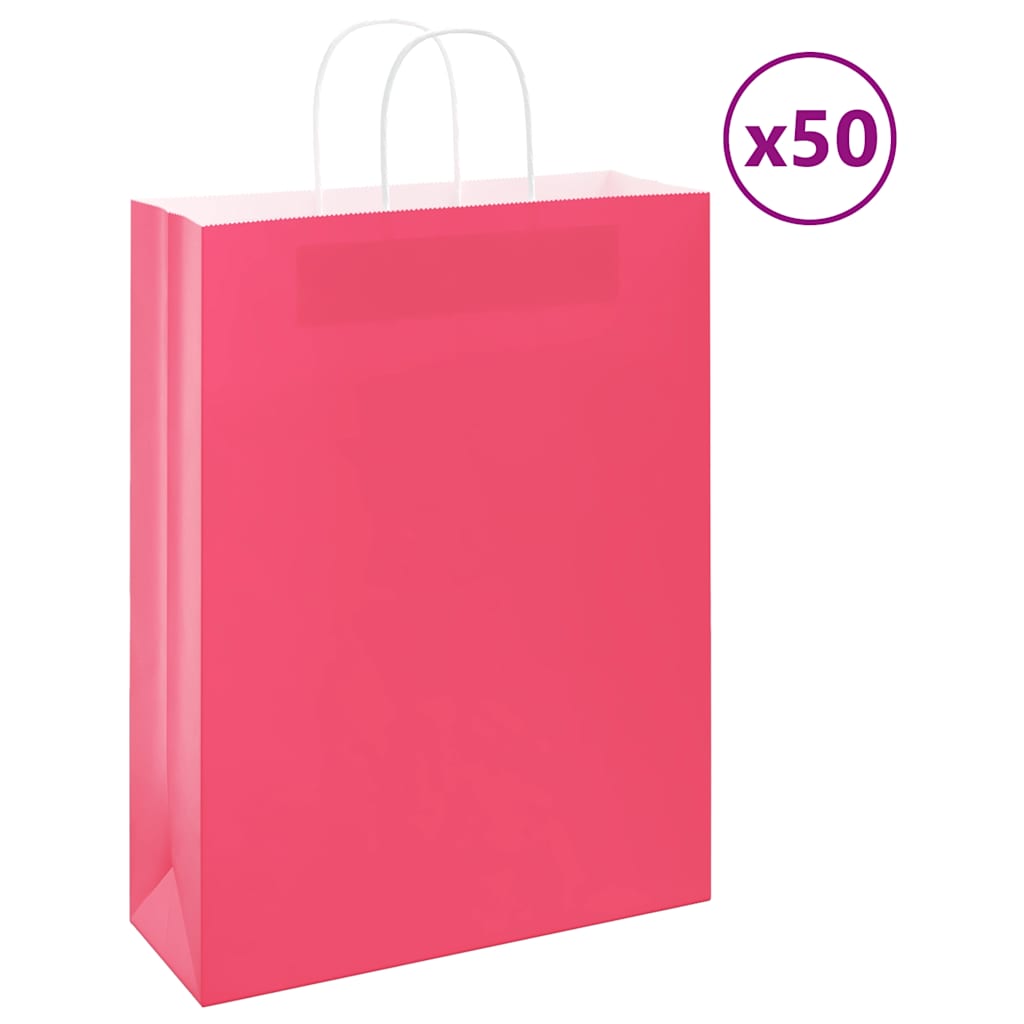 Vidaxl papieren zakken 50 st met hengsels 32x12x42 cm roze
