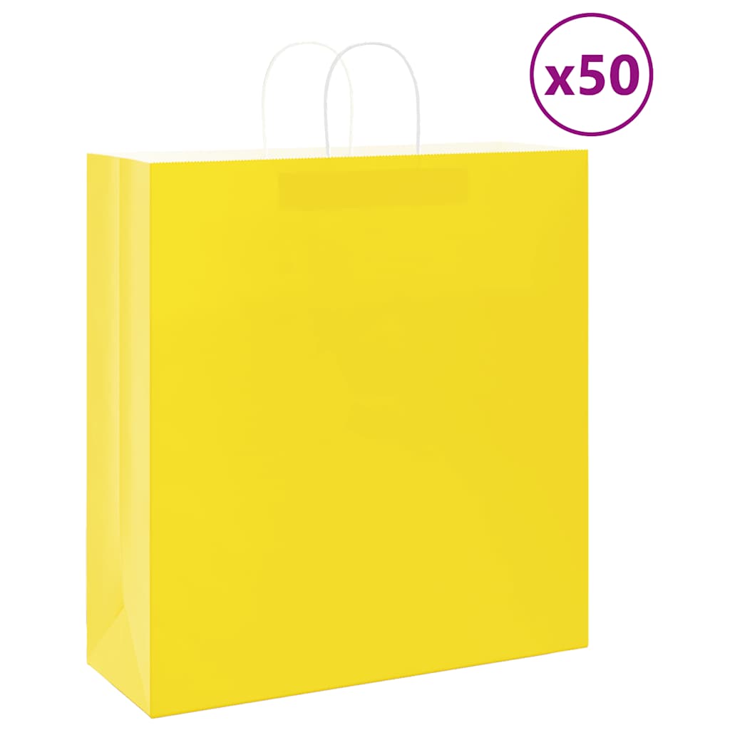 Vidaxl papieren zakken 50 st met hengsels 45x17x48 cm geel