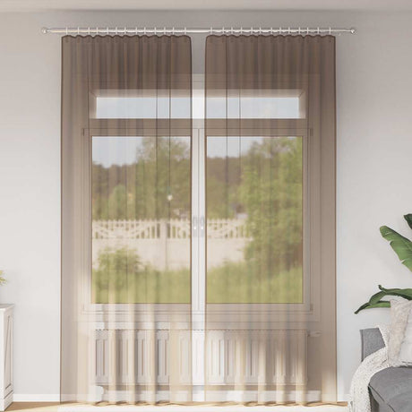 Vidaxl gordijnen voile met roedezakken 2 st lichtbruin