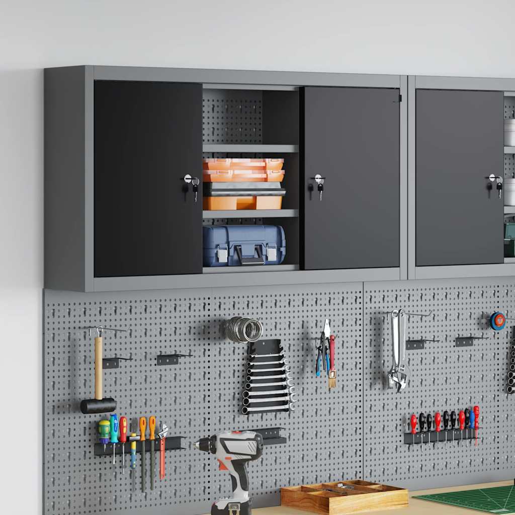 Vidaxl gereedschapskast met plank zwart en grijs 50 x 20 x 55 cm
