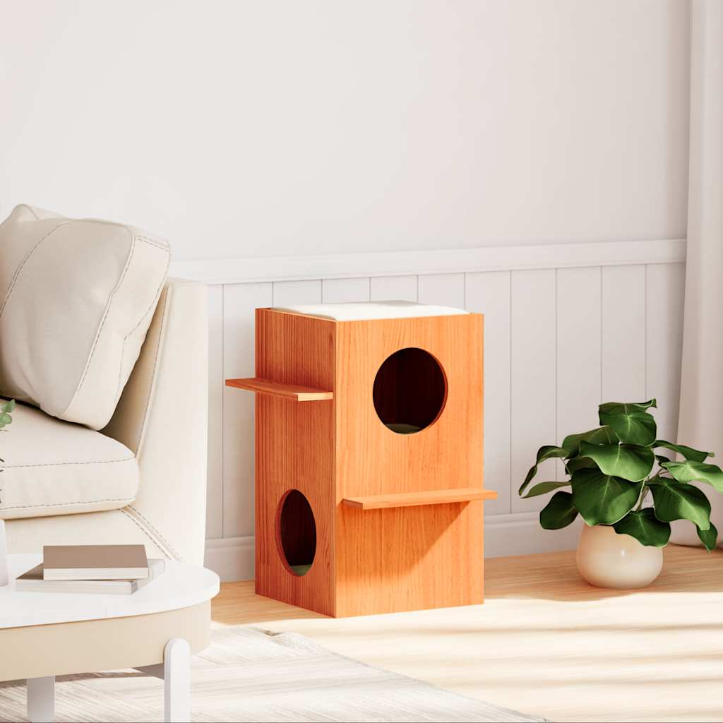 Vidaxxl kattehus 43x43x60 cm massiv fyrretræ, vask brun