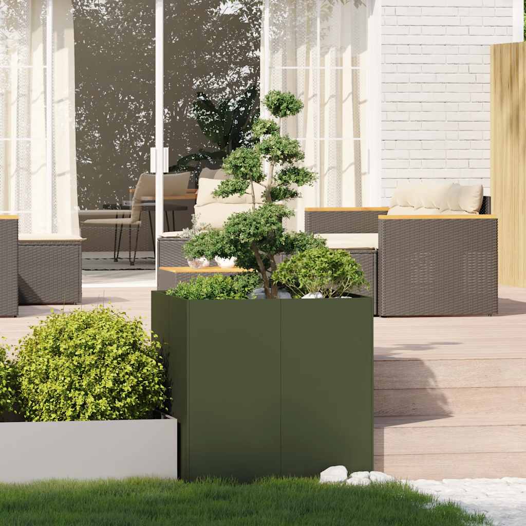 Vidaxl plantenbak 80x80x80 cm staal olijfgroen