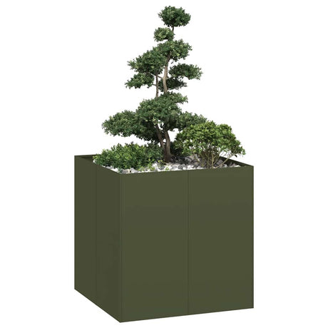 Vidaxl plantenbak 80x80x80 cm staal olijfgroen