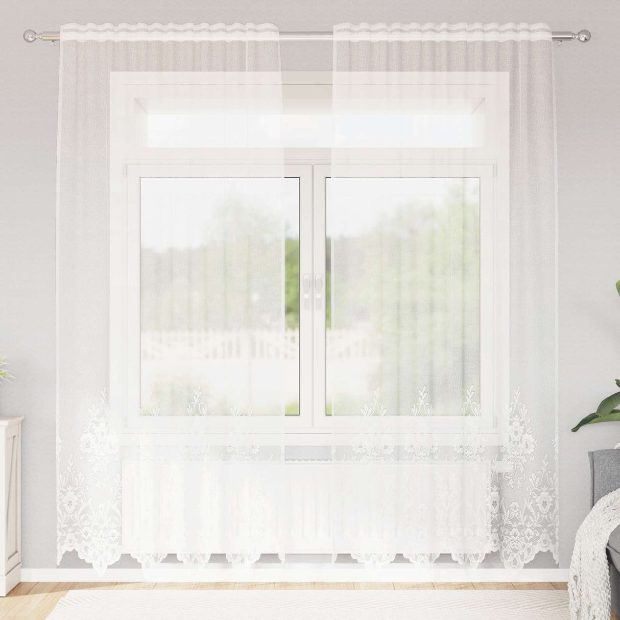 Vidaxl kantgordijn met gordijnen bloemen wit 200 x 150 cm polyester