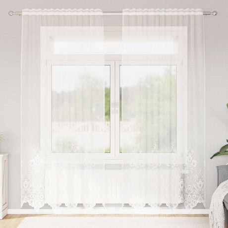 Vidaxl kantgordijn met gordijnen bloemen wit 245x150cm polyester