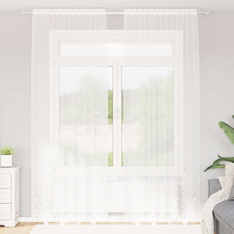 Vidaxl kantgordijn met gordijnen bloemen wit 300 x 150 cm polyester