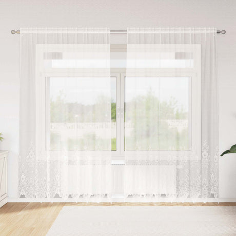 Vidaxl kantgordijn met gordijnen bloemen wit 245 x 200 cm polyester