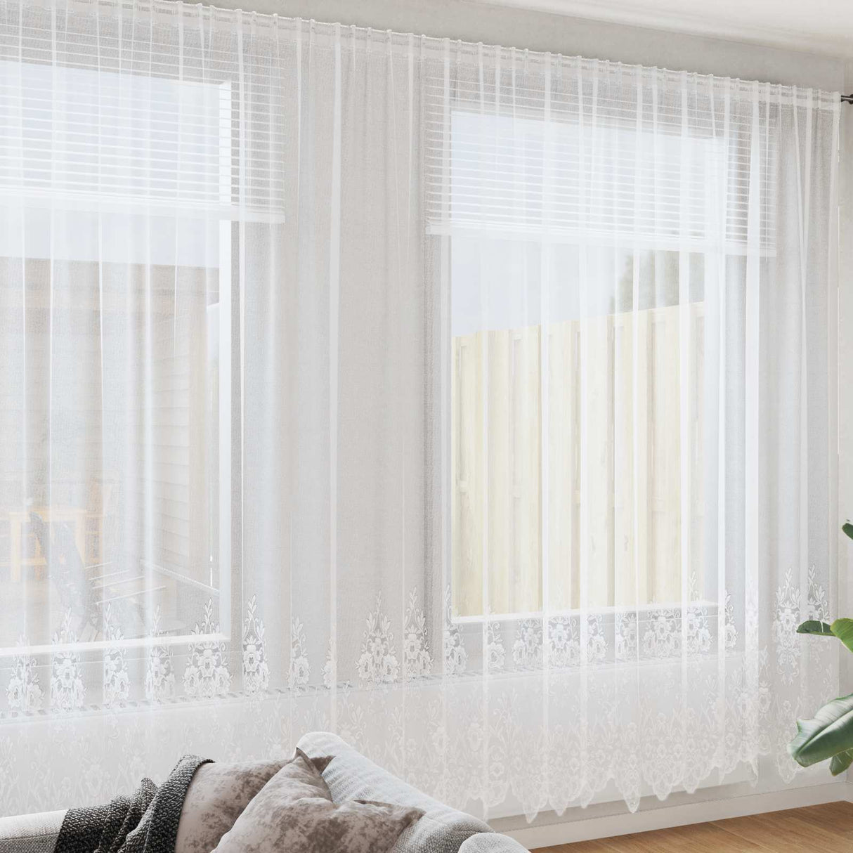 Vidaxl kantgordijn met gordijnen bloemen wit 300 x 750 cm polyester