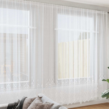 Vidaxl kantgordijn met gordijnen bloemen wit 300 x 900 cm polyester