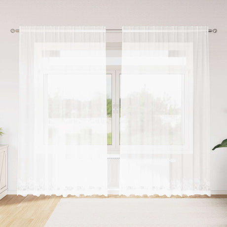 Vidaxl kantgordijn met gordijnen bloemen wit 245 x 200 cm polyester