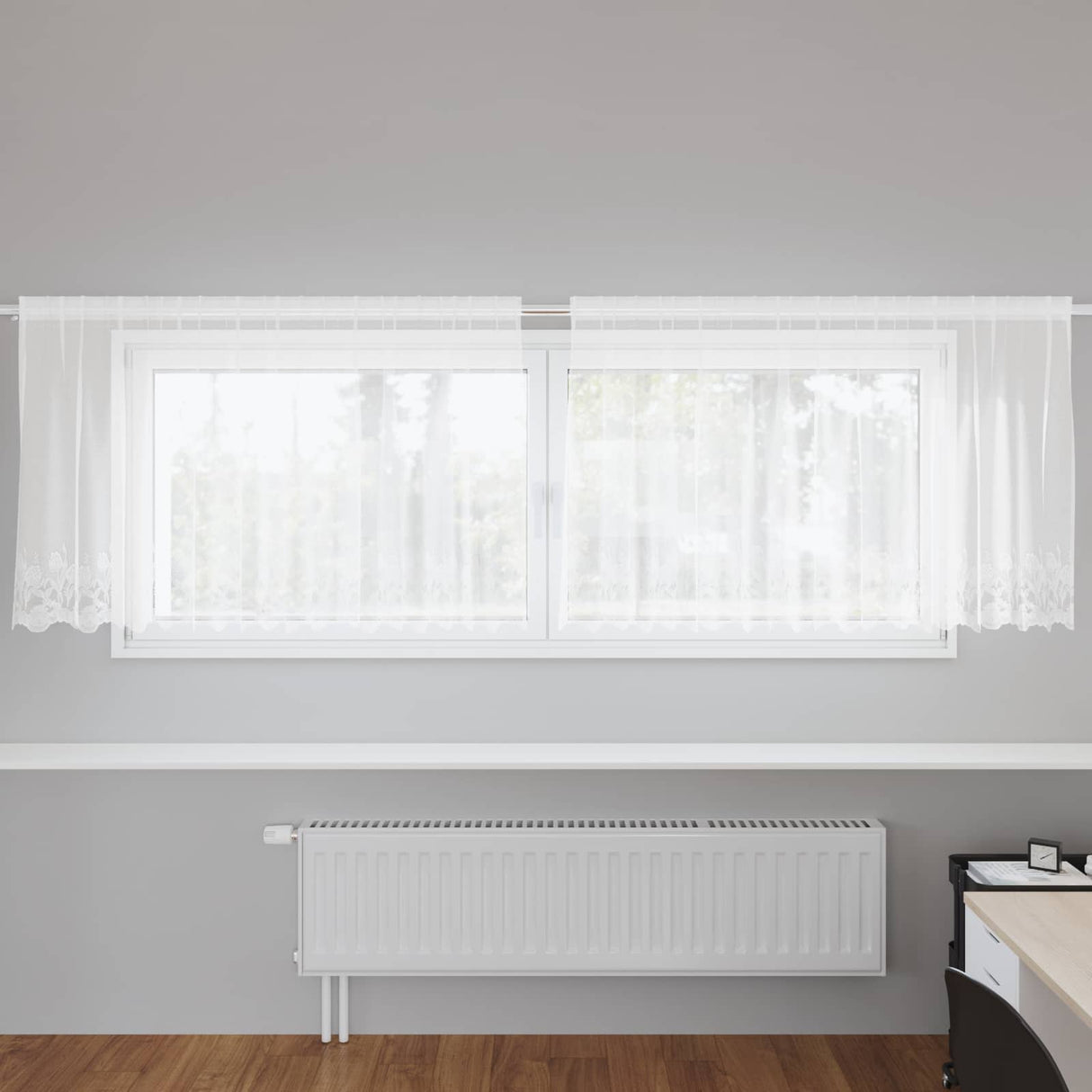 Vidaxl kantgordijn met gordijnen bloemen wit 80 x 300 cm polyester