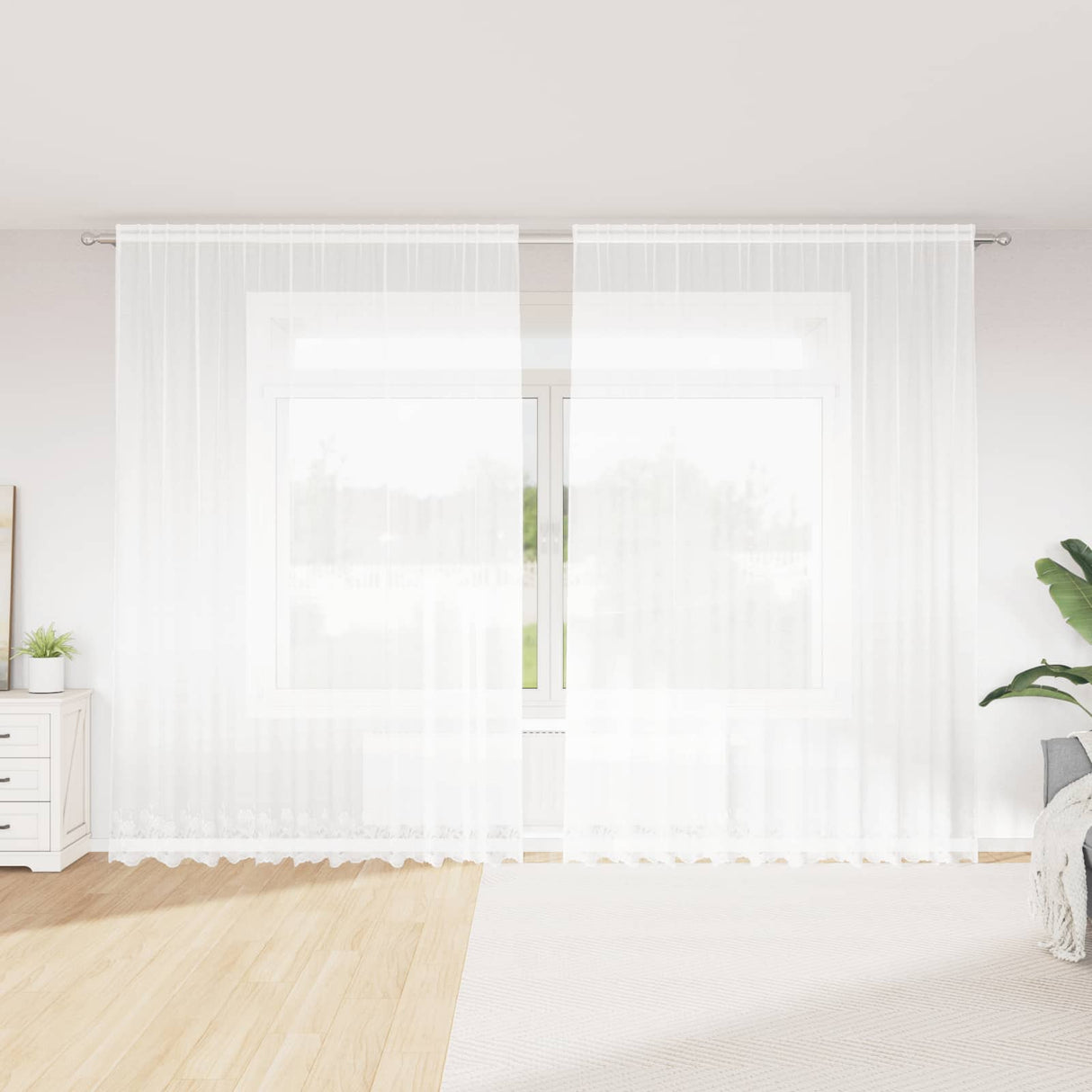 Vidaxl kantgordijn met gordijnen bloemen wit 300 x 300 cm polyester