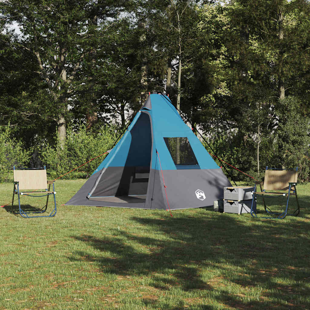 Vidaxl tipi tent met dak met opslag blauw 383 x 338 x 217 cm taft