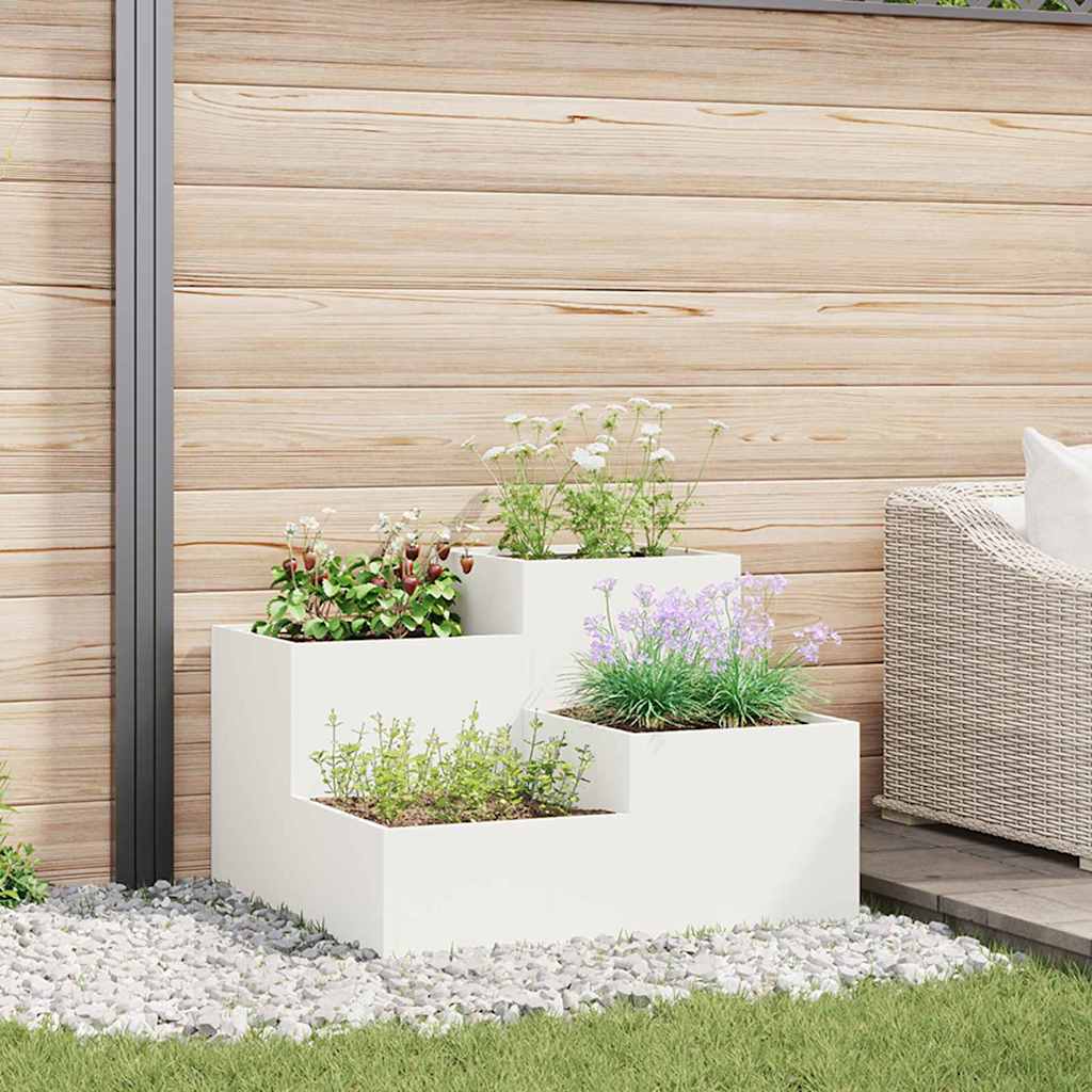 Vidaxl tuin bloempot wit 80 x 80 x 60 cm staal