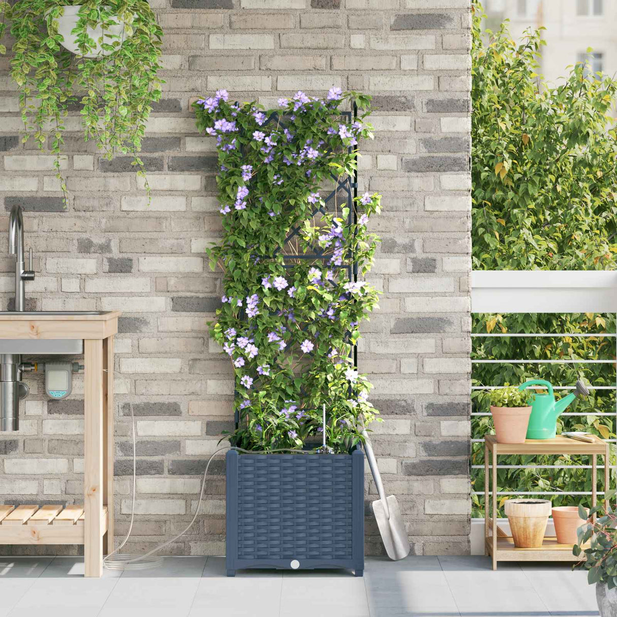 Vidaxl tuin bloempot grijs 40 x 40 x 142 cm staal