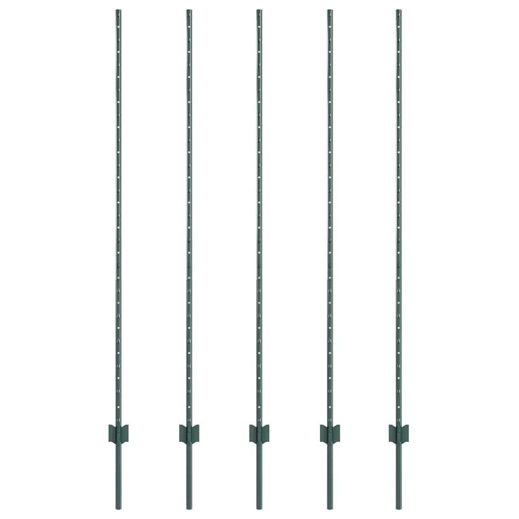 Vidaxl afrasteringspaal 5 pcs groen 150 cm staal