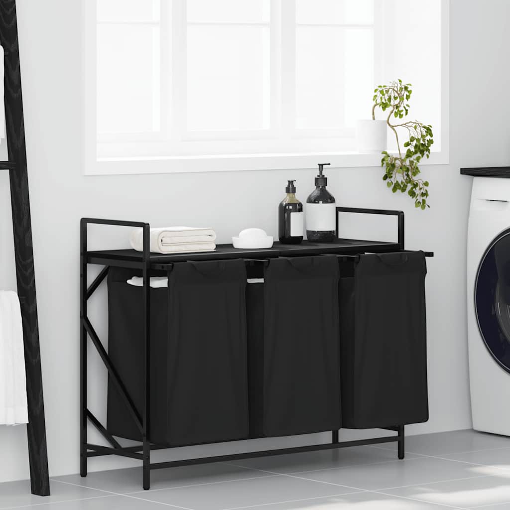 Vidaxl wasmand 3 vakken met plank zwart eikenkleurig