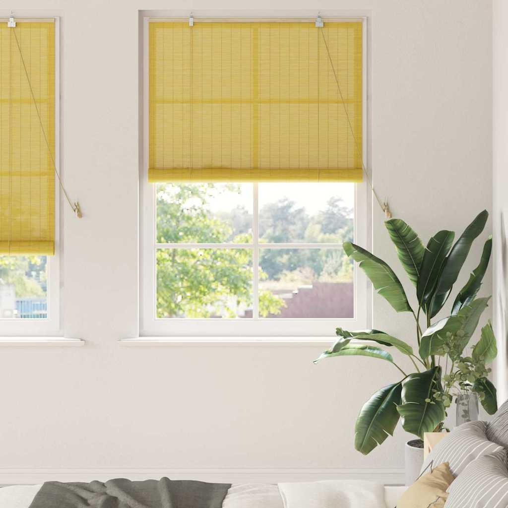 Vidaxl rolgordijn met gordijnen geel 110 x 220 cm bamboe