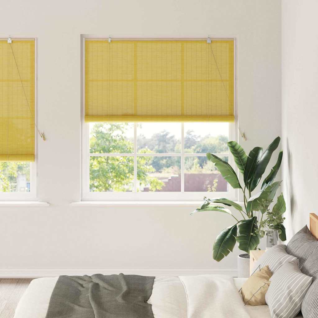 Vidaxl rolgordijn met gordijnen geel 150 x 220 cm bamboe