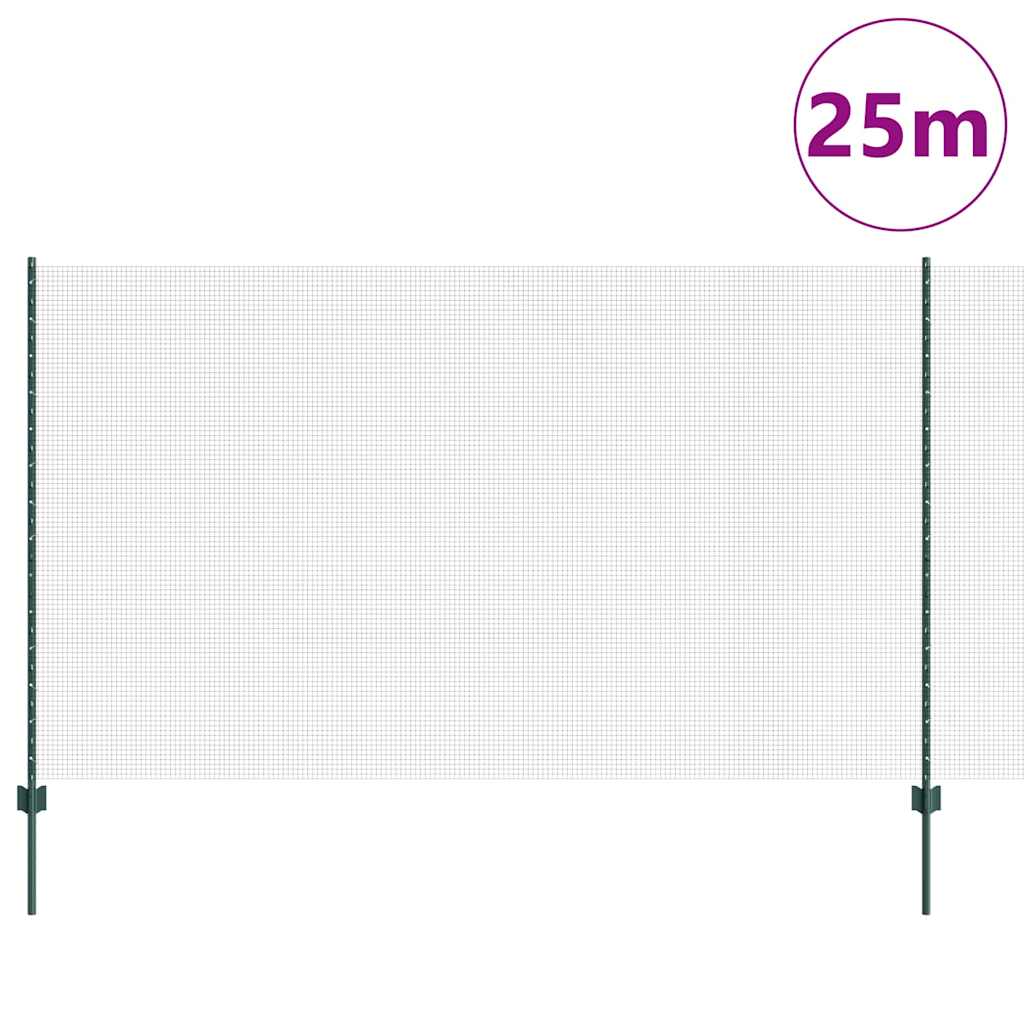 Vidaxl hek met paal groen 1,4 x 25 m staal en pvc