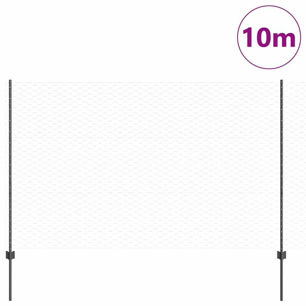 Vidaxl hek met paal grijs 1,5 x 10 m staal en pvc