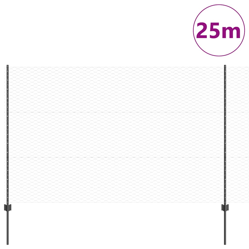 Vidaxl hek met paal grijs 1,5 x 25 m staal