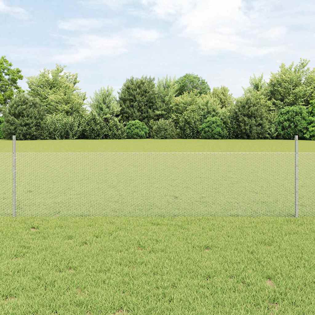Vidaxl hek met paal zilver 0,5 x 10 m staal