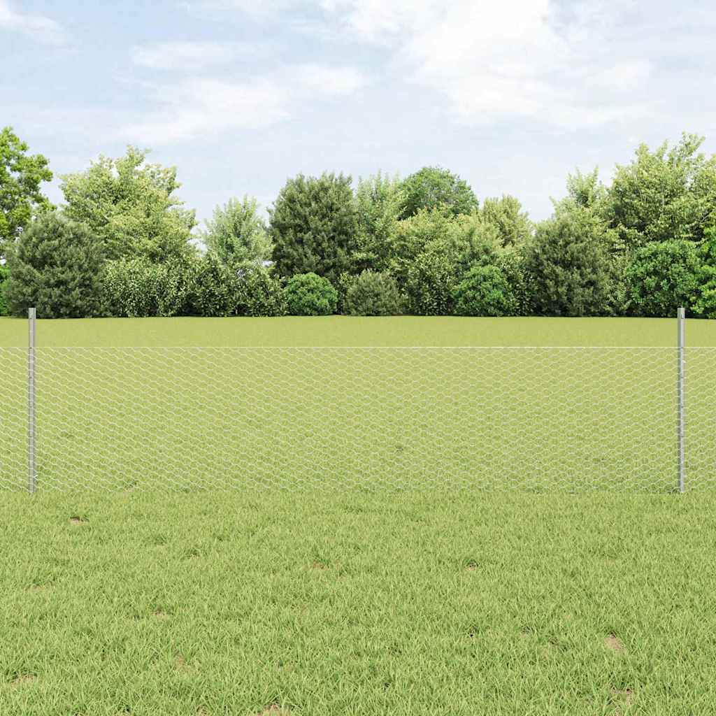 Vidaxl hek met paal zilver 0,5 x 10 m staal