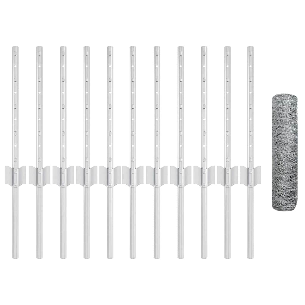 Vidaxl hek met paal zilver 0,4 x 25 m staal
