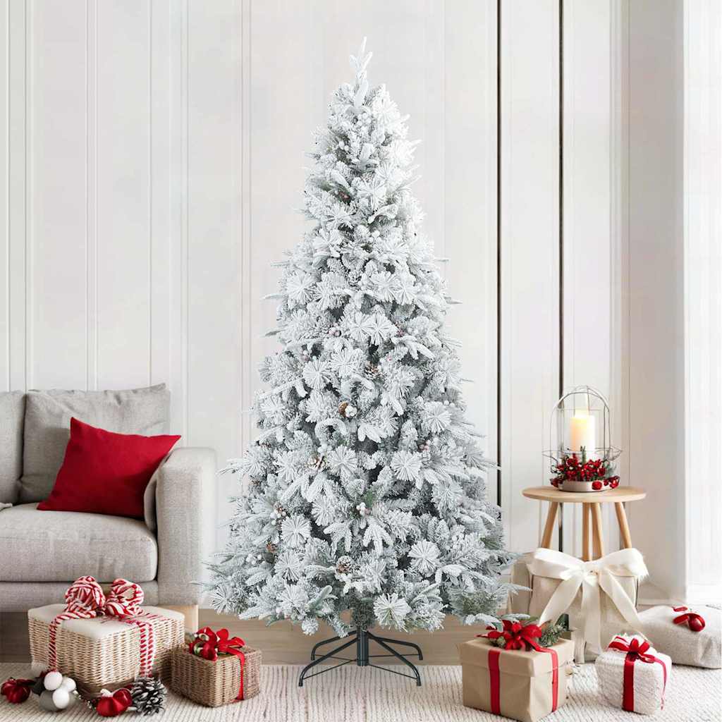 Vidaxl kunst kerstboom met geveerde takken, sneeuw bedekt wit 210 cm