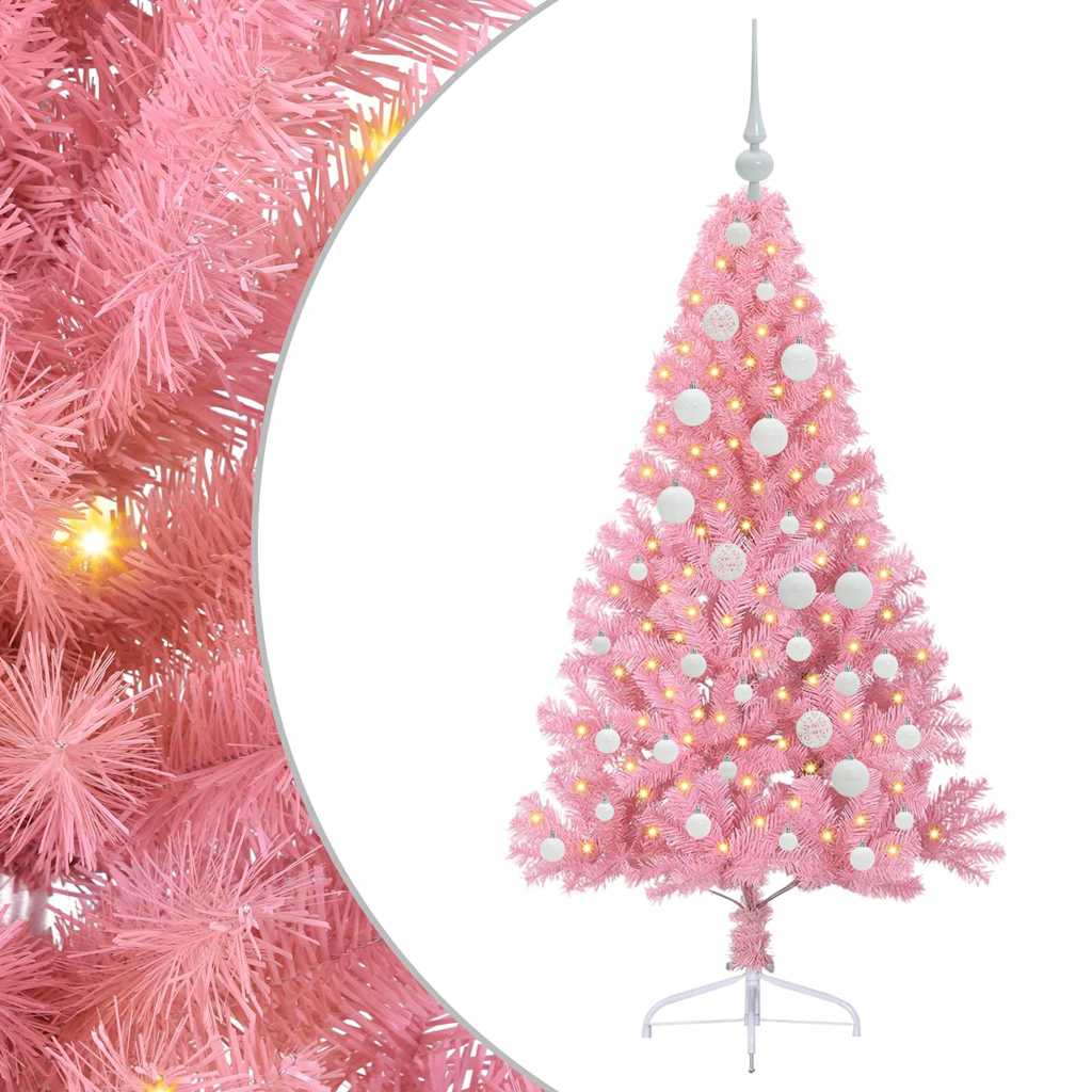 Vidaxl kunstmatig voorverlicht kerstboom met 150 led roze 120 cm pvc