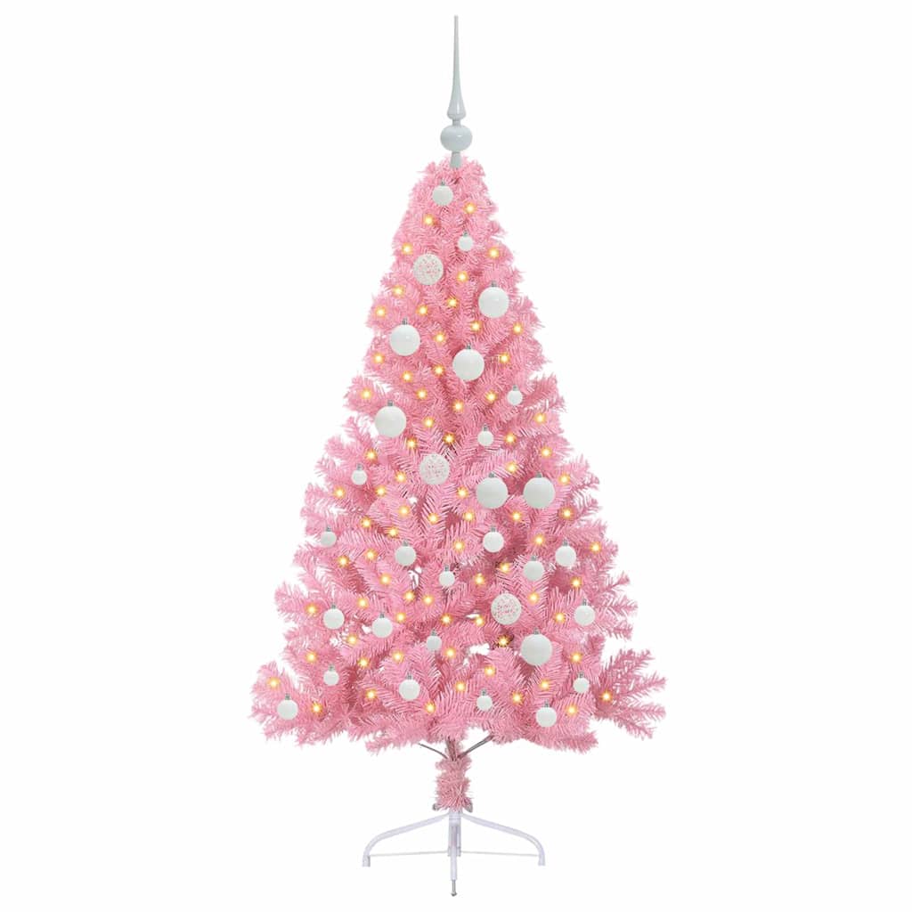 Vidaxl kunstmatig voorverlicht kerstboom met 150 led roze 120 cm pvc