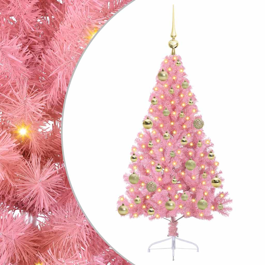 Vidaxl kunstmatig voorverlicht kerstboom met 150 led roze 120 cm pvc