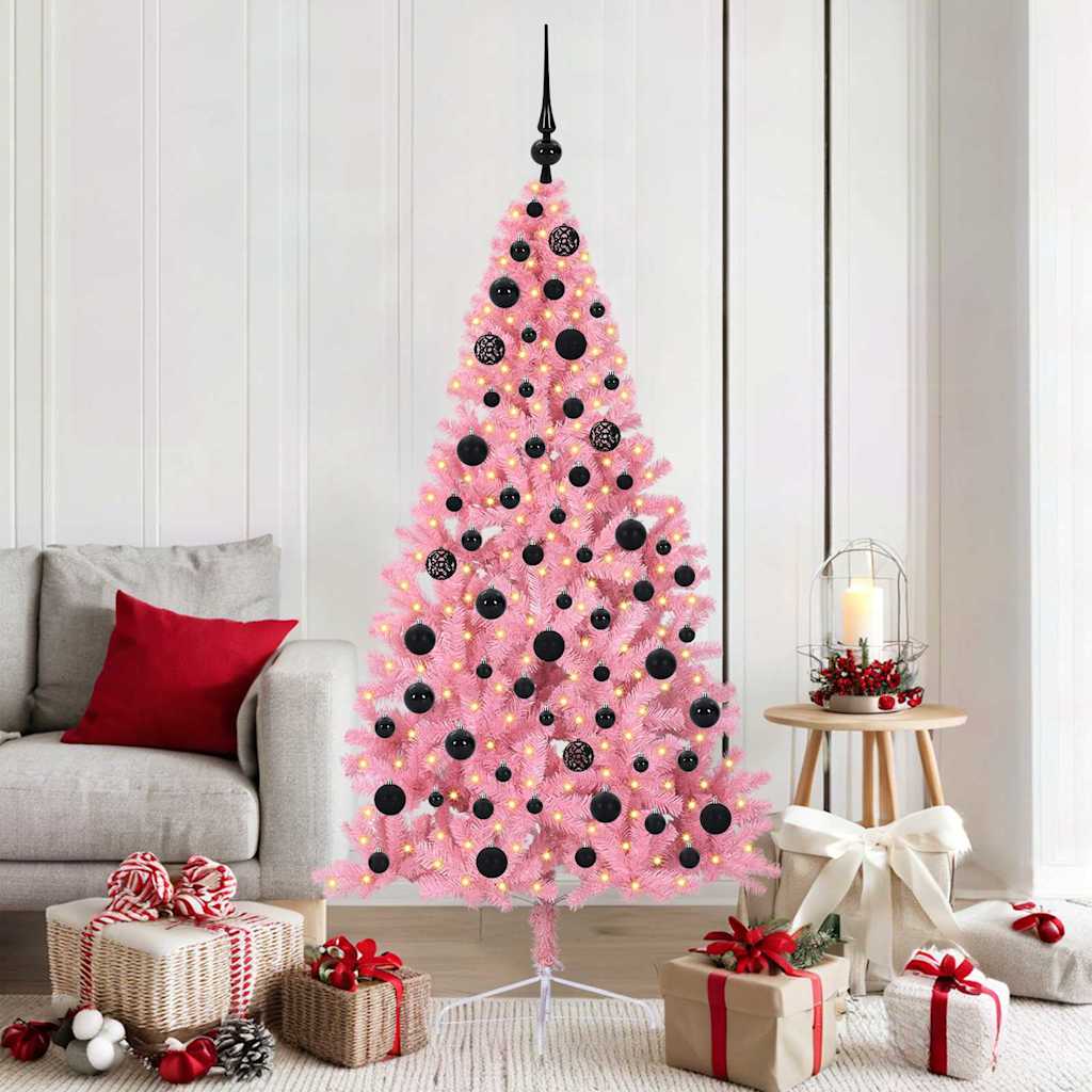 Vidaxl kunstmatig voorverlicht kerstboom met 300 led roze 180 cm pvc