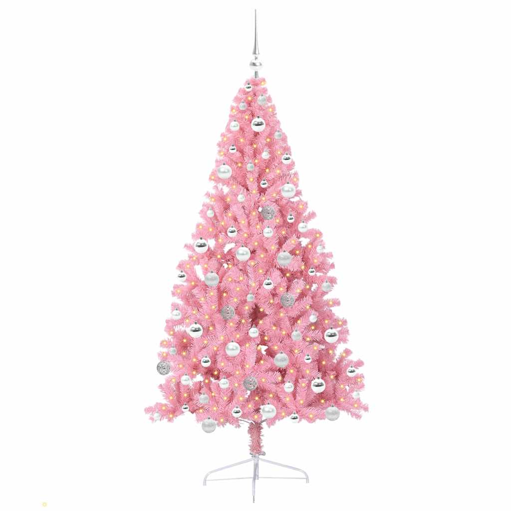 Vidaxl kunstmatig voorverlicht kerstboom met 300 led roze 180 cm pvc