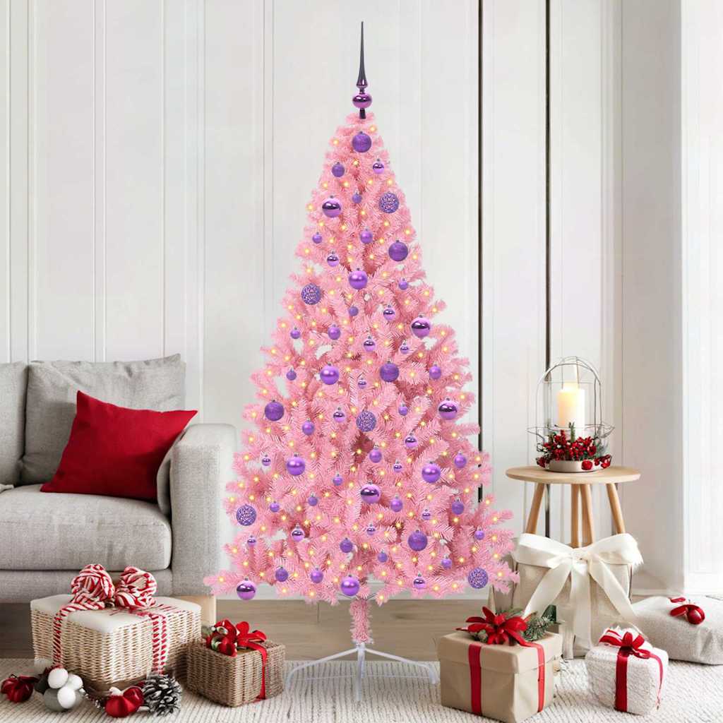 Vidaxl kunstmatig voorverlicht kerstboom met 300 led roze 180 cm pvc