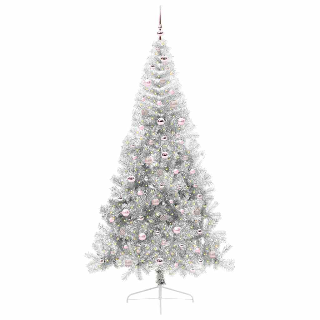 Vidaxl kunstmatig voorverlicht kerstboom met 300 led zilver 240 cm pet