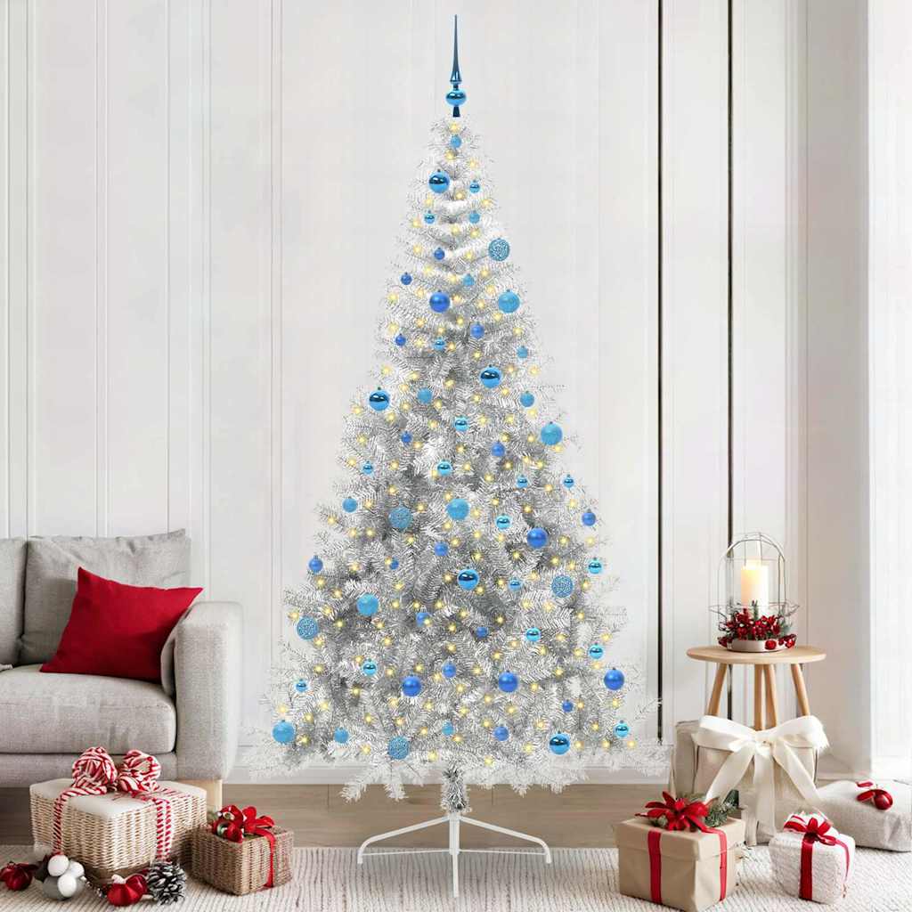 Vidaxl kunstmatig voorverlicht kerstboom met 300 led zilver 240 cm pet