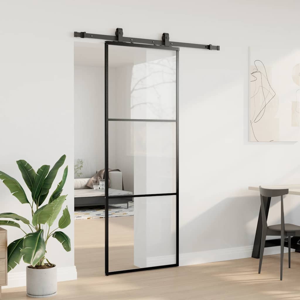 Vidaxl schuifdeur met beslagset 76x205 cm esg glas zwart