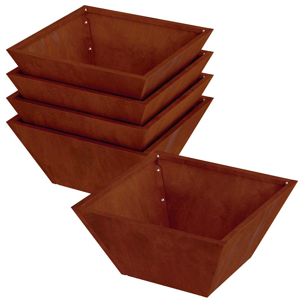 Vidaxl tuin bloempot 5 pcs roestig 35 x 35 x 15 cm cortenstaal