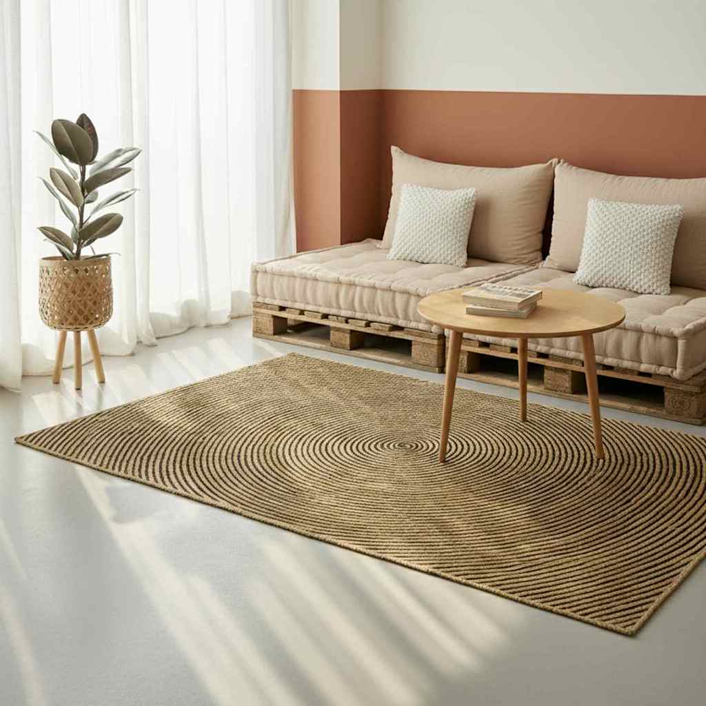 Vidaxl vloerkleed natuurlijk en zwart 200 x 200 cm jute