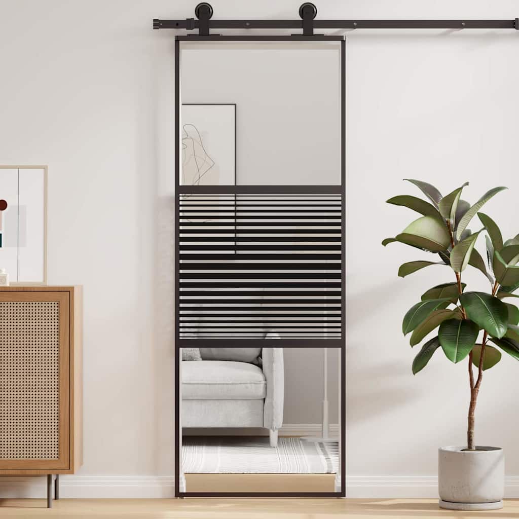 Vidaxl glazen deur gestreept zwart 90 x 2 x 205 cm aluminium